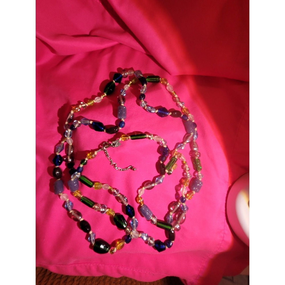 Vintage Aero Necklace Multi Glass Wood And‎ Seed Bead 36"-38"